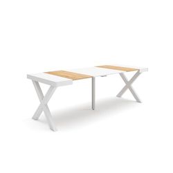 Skraut Home | Consolle allungabile | Tavolo consolle allungabile | 220 | Per 10 persone | Gambe in legno | Stile moderno | Rovere e bianco