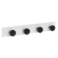 DRW Appendiabiti da parete con 4 pomelli in legno bianco e nero