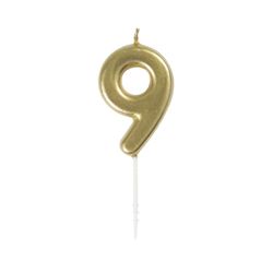 Unique Party 19959 Mini Verjaardagskaars Nummer 9-4.7 inch | Goud | Metallic | 1 Pc