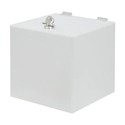Dispensiebox van ondoorzichtig acryl, afsluitbaar, 160 x 160 mm, acrylbox, losbox, inworpbox, actiedoos, met 2 scharnieren en sleutels