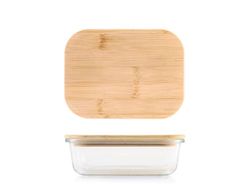 H&H Rectangular Glass Container with Bamboo Lid – 630 ml, 17.5 x 13 cm – Airtight, Dishwasher Safe, Oven and Microwave Use (without Lid)