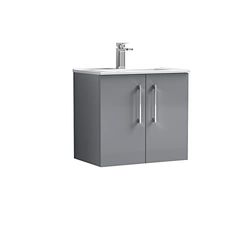 nuie ARN2223B Arno Wall Hung 2 Door Vanity Unit & Minimalist Ceramic Basin, 600mm, Satin Grey