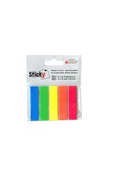 Alevar Sticky film-notitieblokken, formaat 12 x 50 mm, 5 blokken 25 zelfklevende notities, 125 plakstrips, verschillende neonkleuren blauw-geel-roze-oranje-groen