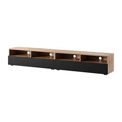 Selsey REDNAW - TV-meubel met twee lades – 200 cm - wotan eiken ​​/ zwart glanzend