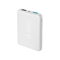 SBS Powerbank Slim Bianco da 4000 mAh con Due Uscite USB-A, Caricatore Rapido, Caricabatterie con Porta Micro USB e Cavetto di Ricarica Incluso