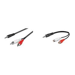 goobay 50018 Adattatore Cavo Audio AUX, Jack da 3.5mm a Connettore RCA Stereo, Nero, 1.5m Lunghezza del Cavo & 50600 Adattatore Cavo Audio da 3.5mm