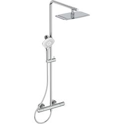 Ideal Standard Colonne de Douche Thermostatique Télescopique Ceratherm T100 Ajustable Tête Douche Rectangle 30 x 20 cm Douchette 3 Jets Anticalcaire Economies d'Eau Idéal Douche ou Baignoire A7705AA