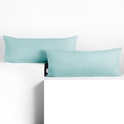 DecoKing 2 Fundas de Almohada de 40 x 120 cm, Jersey 100% Algodón Peinado, con Cremallera, Color Azul Claro y ámbar