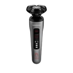 Grundig ProClub MS 8130 - Rasoio da uomo, sensore BeardCare, corpo esterno in plastica riciclata al 61%, tecnologia Titanium Blades Wet & Dry, cromato scuro opaco/rosso