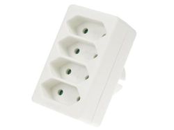 Perel Folha multiplicada, 4 chapas de euros, tomada de terra francesa (tipo E), polipropileno, uso interior, branco