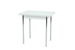 Hela Tische, Bonn - Tavolo da pranzo, tavolo da cucina, in materiale a base di legno rivestito in melammina, finitura in bianco, struttura in metallo cromato, allungabile, 90-142 x 65 x 74 cm