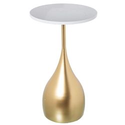 DRW Ronde bijzettafel van marmer en metaal in wit en goud, 35 x 61 cm