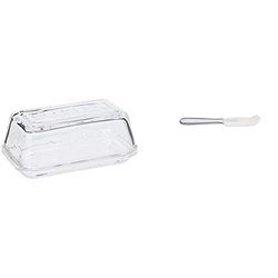 Kilner Vintage Glass Butter Dish with Lid & KitchenCraft Butter Knife MasterClass of Stainless Steel, Easy Spread and Rust Resistant, 16 x 2cm (6.2 x 0.8''), Silver