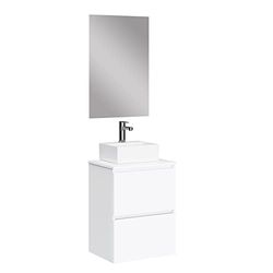 Baikal Onyx badkamerkast met gereduceerde bodem, wandkast incl. keramische wastafel op werkblad, meubels gemonteerd, met spiegel 50 cm bodem 39, 2 laden wit mat