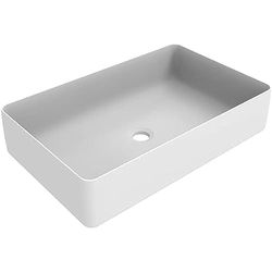 ERCOS Lavabo Rectangular de Cerámica sobre Encimera, Lavabo de Baño Color Blanco Mate, Sin Rebosadero, Dimensiones 580x360 mm