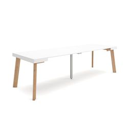 Skraut Home | Table Console Extensible | Console Meuble | 260 | pour 12 Personnes | Pieds en Bois | Style Moderne | Blanc