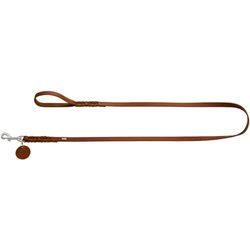 HUNTER Solid Education Hondenleiband, leer, gevlochten, robuust, zacht, handriem, 1,6 x 150 cm, cognac