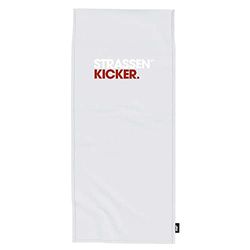 STRASSENKICKER Sport- & Fitnesshanddoek, 50 x 110 cm +15 cm flap, 100% polyester, met officieel label, achterkant met hoes voor fitnessapparatuur en geïntegreerd ritsvak