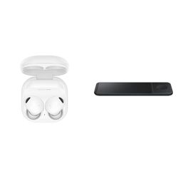 Samsung Galaxy Buds2 Pro Wireless Earphones, 2 Year Extended Manufacturer Warranty, White (UK Version) & Galaxy Official Wireless Trio Charging Pad, Black