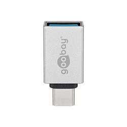 Goobay 51596 USB 3.0 (typ A) till USB-C, superhastighetsadapter/omvandlare för anslutning av laddkabel, stöder laddning & sync, silver
