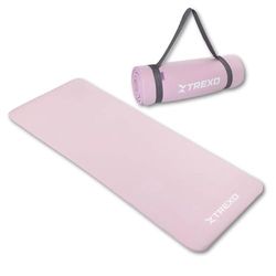 TREXO NBR Oefenmat in lichtroze, 183 x 61 cm, materiaal van buitengewone duurzaamheid en flexibiliteit, 15 mm dikte met antislip textuur, compleet met draagriem, ideaal voor fitnesstraining