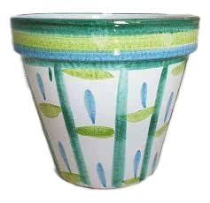 Ceramiche Angela Rinaldi – Vaso in Ceramica di Vietri dipinto a mano Maiolica Design Terracotta Coccio Fioriera (fascia verde e celeste, Diametro cm 53 altezza cm 47 kg 16,00)
