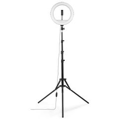 Hama Ring Light LED avec Trépied 12" 215cm 'Spotlight Steady 120 II' (Selfie Anneau Lumineux, Lampe annulaire Réglable pour TIKtok/Youtube/Live Stream/Maquillage) Noir