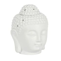 Stunning White Ceramic Buddha Head Oil Burner - 13cm x 10.5cm (1 Pc.) - Unique Oil Diffuser Design & Ambiance Enhancer - Great for Home & Office Decor