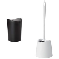 TATAY Poubelle Salle Bain et Brosse Toilettes WC | Poubelle Salle Bain Noire avec Couvercle à Bascule | Capacité 6L | Brosse Toilettes WC Blanche | Ensemble Résistant et 100% Recyclable
