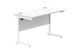 Office Hippo Essentials rectangulaire avec Gestion des Ports de câble d'ordinateur pour Le Lieu de Travail ou la Maison, Bureau à Domicile, Cadre Blanc Arctique/Blanc, W120 x D60 x H73cm
