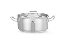HENDI Olla de cocina, baja, con tapa con orificios de salida de vapor, fondo de inducción continuo, apta para todas las fuentes de calor y el lavavajillas, 2.8L, ø200x(H)90mm, acero inoxidable