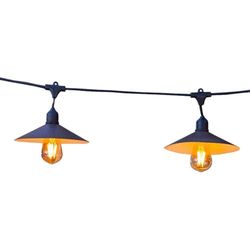 Guirlande lumineuse extérieure raccordable 10m avec 20 ampoules LED filament E27 blanc chaud VINTY LIGHT et abat-jour en métal style vintage