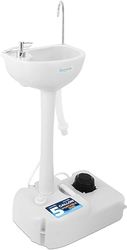SereneLife Draagbare Kampeerwasbak met Handdoekhouder & Zeeppomp –Campingwastafel- 19L Vers Watercapaciteit- Handwasbak voor Buitenactiviteiten, Werkplekken, Kamperen – Wit