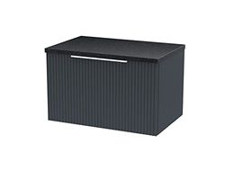 Hudson Reed DFF1494LSB Fluted Modern Bathroom Wall Hung 1 Drawer Vanity Unit with Sparkle Black Laminate Worktop, 600mm, Soft Black