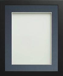 Frame Company Connolly Range Black Wooden Picture Photo Frame with Blue Mount 8x6 for pic size 6x4 *Choice of Sizes* Fitted with Real Glass