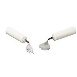 Homecraft Queens Cutlery, Left Handed Fork, Angled, Built-Up Handle, Daily Eating Aid, Limited Wrist Movement, Weak Grip & Queens Cutlery, Right Handed Spoon