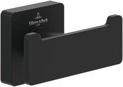 Villeroy & Boch Toallero de gancho doble Elements Striking, gancho toallero de baño para montaje en la pared, fabricado con latón, accesorio de baño, rectangular, 80 x 44 x 45 mm, Negro mate