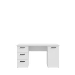 Forte Escritorio NET307 Blanco con 1 Puerta y 3 cajones, Material de Madera, Roble Sonoma con Blanco, 138 cm de Ancho, 75 cm de Alto, 60 cm de Profundidad