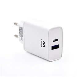 Ewent EW1321, USB C väggladdare, PD Power Delivery 3.0 & Quick Charge 3.0 2 Ports Quick Charge USB Type C laddare för iPhone 13 Pro Max/12/Mini/11/XS/XR/X/8, Samsung Galaxy Note, Huawei, XiaoMi