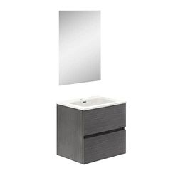 Baikal Bagno Onyx 70 cm, 2 cassetti, sospeso a Parete, con lavabo in Ceramica. Finitura Vintage. Mobile Montato, Melamina 17, Cenere, 50 cm