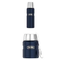 Thermos, Bottiglia Isolante Stainless King, in Acciaio Inox Satinato, capacità 0,47 l, Blu, 4003.256.047 + Thermos 123188 Contenitore termico per alimenti «King Food» blu da 470 ml