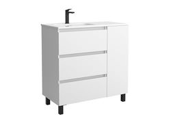 Cygnus Bath Mueble de Baño BEQUIA Plus 3C 90cm Blanco Mate | Lavabo Porcelana Grifo Izquierda
