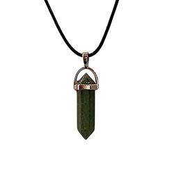 VIE Double Point Pencil Pendant, Black String, 25-30mm, Green Aventurine