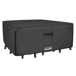 ULTCOVER 600D PVC hållbar rektangulär uteplats bord med stolskydd, 100% vattentät utomhus möbler bordsskydd rektangulär 345 cm (L) x 74 (B) svart