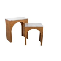 Romimex Set de mesas Blanco Natural Madera Mármol Madera de Caucho Madera MDF 2 Piezas