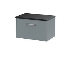 Hudson Reed JNU2322LSB Juno Modern Bathroom Wall Hung Single Drawer Vanity with Black Sparkle Laminate Worktop, 600mm, Matt Coastal Grey
