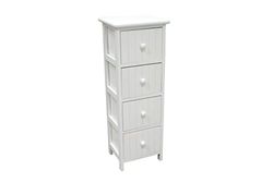 Mimbre Natural Cassettiera Verticale Bianca Stretta-4 cassetti, Legno