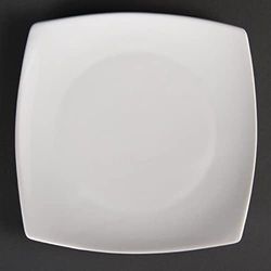Olympia Whiteware Assiettes Carrées Rondes en Porcelaine Blanche 185mm - Empilable et Résistant au Lave Vaisselle - Paquet de 12