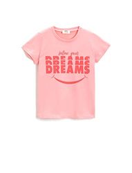 Koton T-shirt med slogantryck för flickor, Korall (400), 5-6 År
