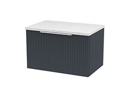 Hudson Reed DFF1494LSW Fluted Modern Bathroom Wall Hung 1 Drawer Vanity Unit with Sparkle White Laminate Worktop, 600mm, Soft Black